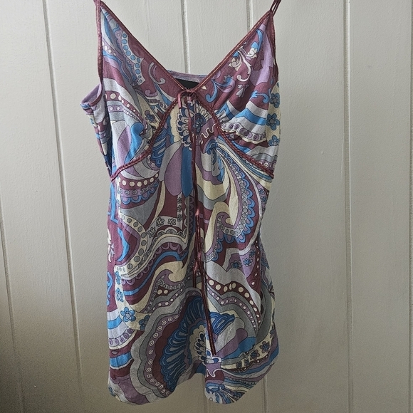 The Limited Size Small, Blue, Purple, Creme Patterned Spagetti Strap Tank - Picture 2 of 6